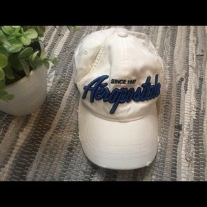 Aeropostale White Distressed Since 1987 Flex Fit Hat Size S/M White & Blue